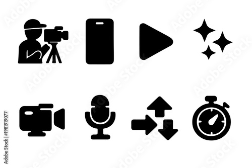 Blogger Icon Set. Blogger recording viral clips. Filled icon set of Blogger recording viral clips: blogger,