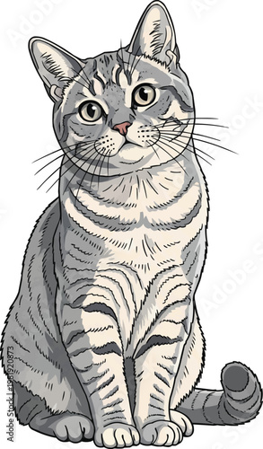Brazilian Shorthair cat sitting curious head tilt vector illustration