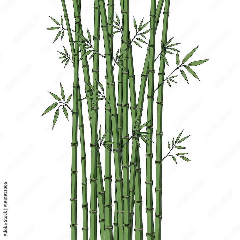 Fototapeta premium Vibrant Green Bamboo Stalks Isolated on White Background for Design Elements