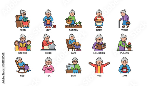 Elderly asian female engaged in various activities illustrating leisure and hobbies