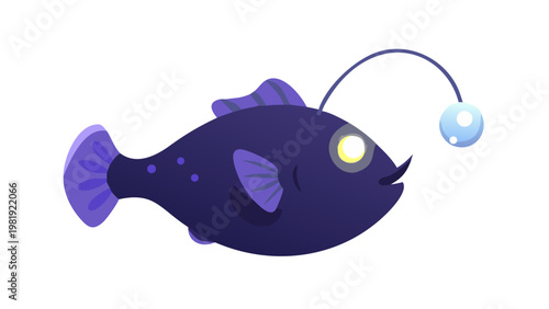 Angler Fish Deep Sea Creature Cartoon Illustration with Glowing Light