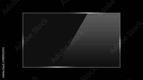 Realistic transparent clear glass plate screen with light reflective surface and glare. Glossy plastic acrylic glass sheet frame window effect. 3d plexiglass with flare. Vector illustration.