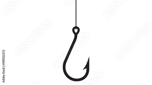 Minimalist black fishing hook isolated on Transparent Background for commercial use