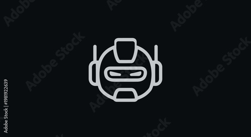 Minimalist robot head with antennas, simple gray outline on black