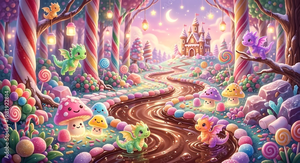 Fototapeta premium Sweet Dragon Land: A Magical Candy Forest Adventure