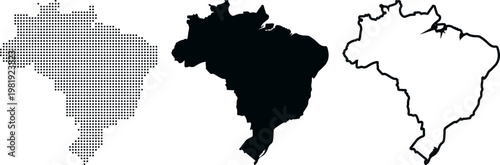 Εκτύπωση καμβά Brazil map in three styles dotted silhouette and outline on white background cou