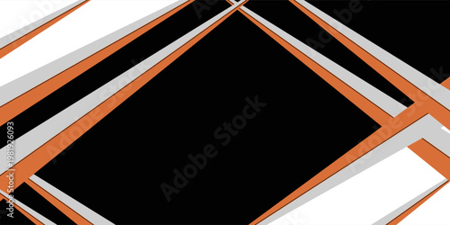 Abstract geometric wide horizontal banner with orange and black lines and shapes. vector abstract background