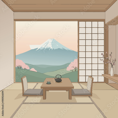 Traditional Japanese Tea Room Interior.