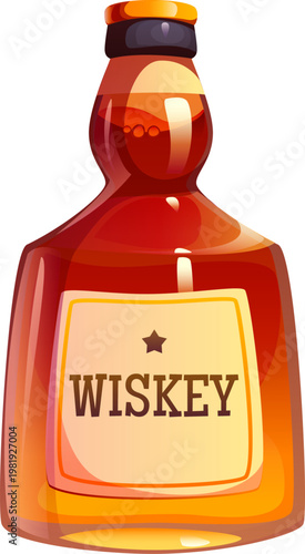Wild West whiskey bottle game cartoon icon. American sheriff mobile game object, US Wild West computer arcade vector item. Texas history USA Western fantasy gaming icon