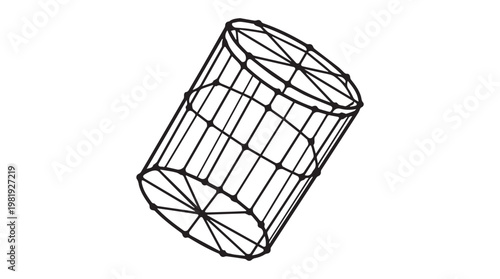 3d wireframe cylindrical mesh bucket isolated on Transparent Background for design and tech concepts