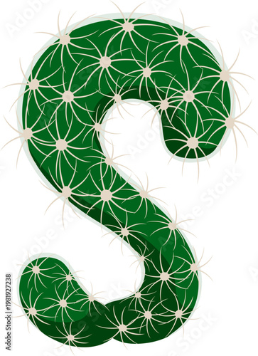 Cacti succulent, cactus font cartoon letter S. Prickly succulent typeface symbol, cactus type vector sign. Desert plant leaf cartoon font letter or Mexican cacti typeset element