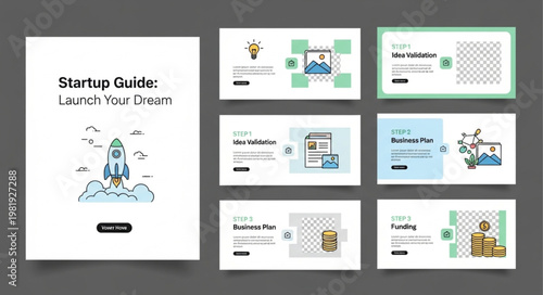 Startup Guide Booklet With Rocket Launch Illustration.