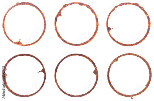 Set of coffee stain circle rings isolated grunge frame collection