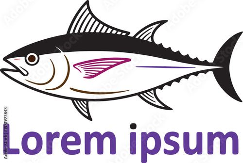 Stylized tuna fish with purple text placeholder seafood marine life