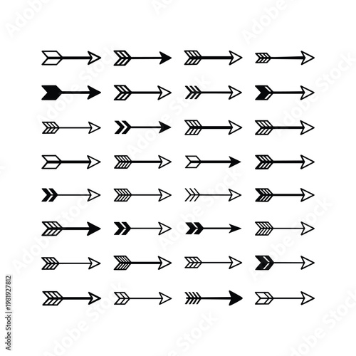 Set of Hand Drawn Tribal Arrows Vector Illustration in Black and White
