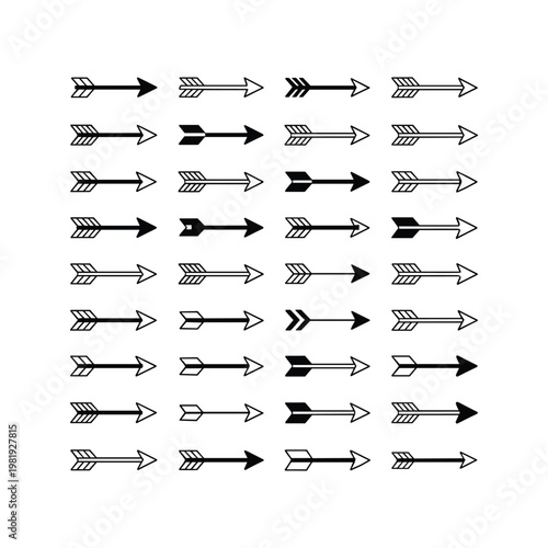 Tribal Boho Arrow Icons Set Vector Illustration Hand Drawn Style