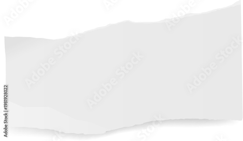 Split and rip, blank white paper piece with torn edges. Memo note split cardboard piece torn edge, notepad tattered white paper sheet vector damaged side. Scrapbook ripped page fragment rough border