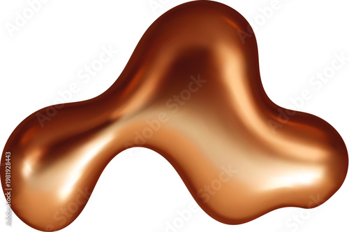 Liquid copper alloy metal 3D realistic drop or shape. Fluid alloy realistic drop, molten metal 3D vector splash. Liquid copper bronze isolated blob or melt paint abstract shape