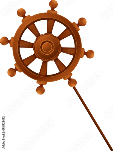 Cartoon caribbean pirate ship steering wheel photo booth mask. Buccaneer or privateer sailboat element, corsair sailor kids photo booth vector prop. Pirate party mask with sail vessel steer wheel