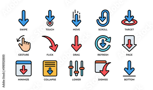 Colorful arrow icons for swipe, gesture, and navigation functions