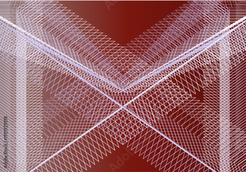Fondo abstracto con patrón de líneas blancas cruzadas sobre un degradado de color rojo oscuro