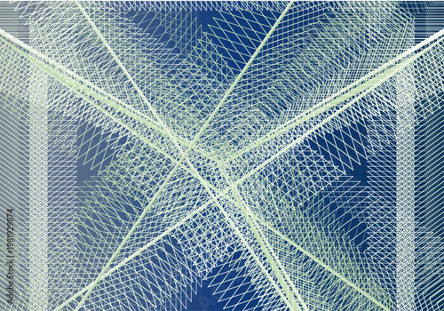 Fondo abstracto con patrón de líneas blancas cruzadas sobre un degradado de color azul profundo