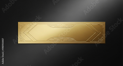 Ornate Gold Rectangular Metal Plaque With Embossed Details.