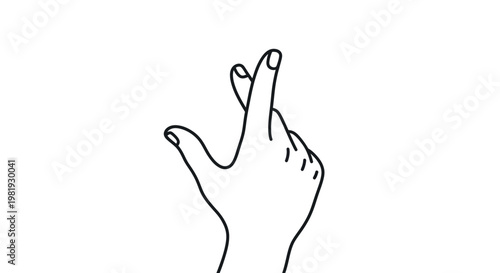 Hand gesture crossing fingers for good luck, white background, line art
