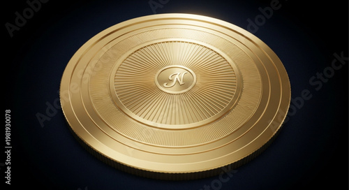 Ornate Gold Circular Medallion With Intricate Engraving.