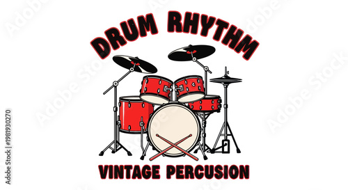 Vintage Drum Kit with "Drum Rhythm" and "Vintage Percussion" Text
