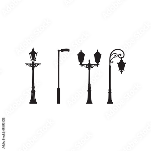  Street Lamp Silhouette Vector Set Lamp Post Designs in Clean Grid Layout