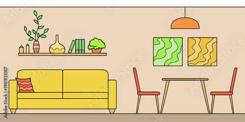 Apartment interior graphic color sketch illustration vector 