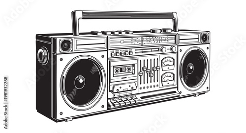 Vintage boombox radio cassette player illustration