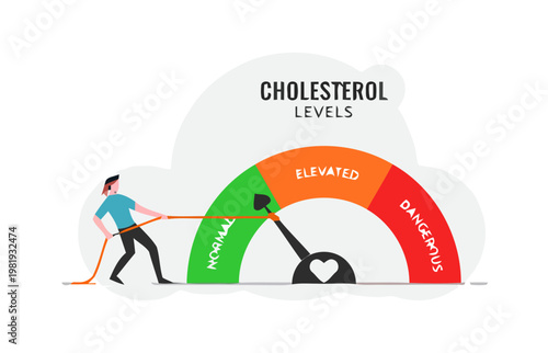 Man adjusting cholesterol levels gauge with wrench in hand at clinic