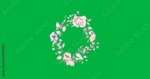 On play floral wreath rotating clockwise on transparent canvas, showing watercolor roses and leaves