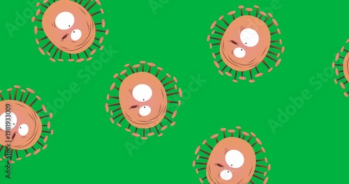 Digital animation of multiple orange covid-19 cells floating against black background