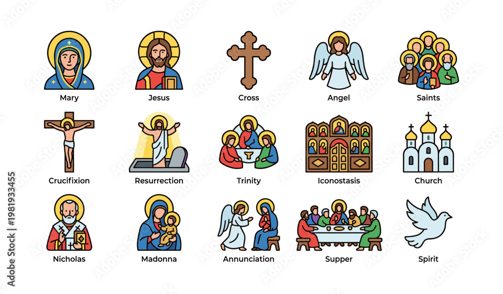 Fototapeta premium Religious symbols: christian icons of jesus, saints, and church imagery