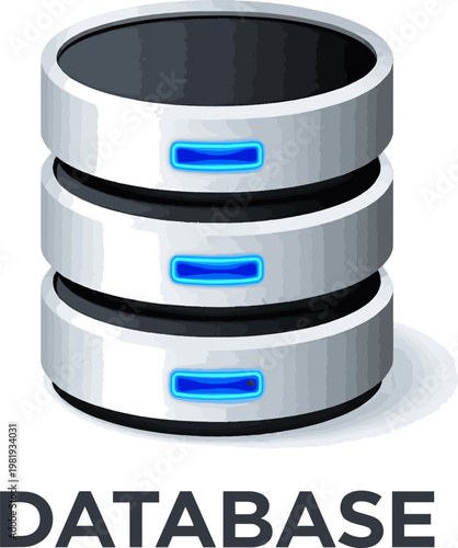 Create a realistic Database icon vector art with white background.