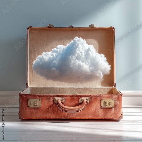 Whimsical wanderlust concept of capturing the sky in a suitcase