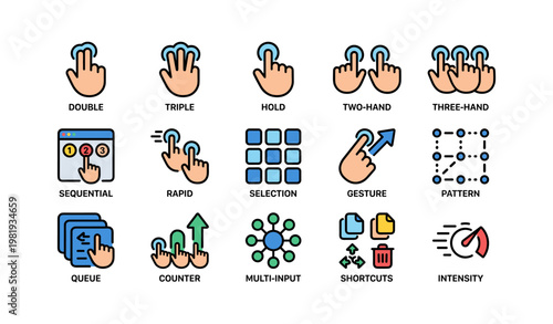 Diverse hand gesture icons for digital interaction and control