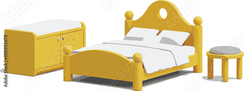Yellow Bedroom Furniture Set Featuring Bed, Nightstand, and Stool for Fun and Playful Interior Design