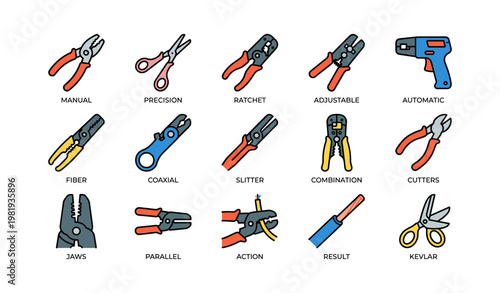 Various hand tools for cable management and cutting operations