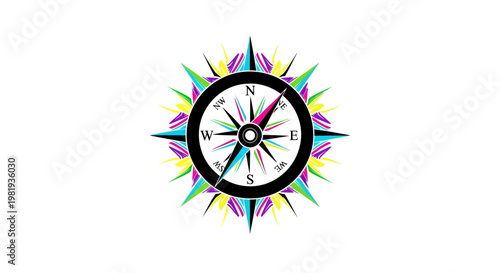 Colorful Compass Navigation Tool Instrument.
