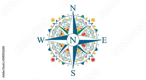 Colorful decorative compass navigation symbol.