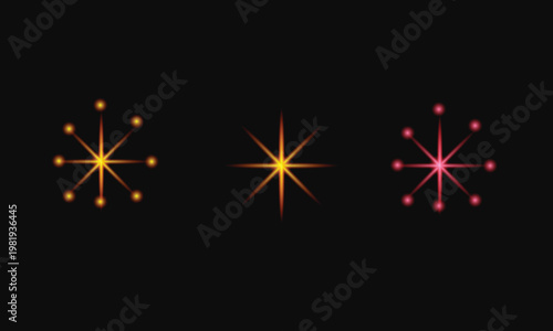 Minimal Starburst Icons Glowing on Dark Background
