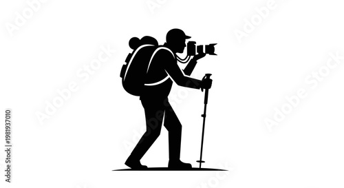Person holding camera and trekking poles.
