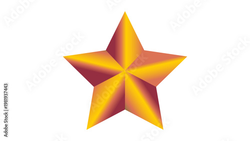 Vector image of gold star like metal with embossing isolated. five-pointed gold star with shadow, isolated