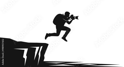 Man jumping off cliff with camera.