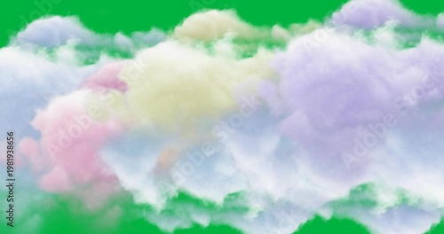 Digital animation of colorful smoke clouds with copy space against black background