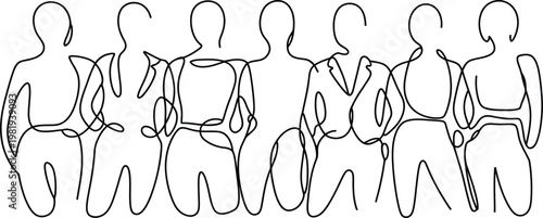 Diverse group of professional business people standing together in a continuous single line drawing style
